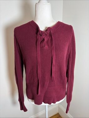 GAP Women's Lace-Up Short Sleeve Knit Sweater in Burgundy